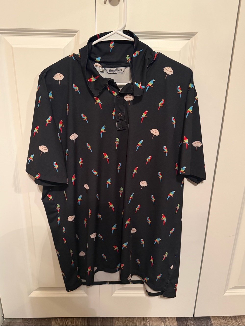 Kenny Flowers Black Parrot Print Polo